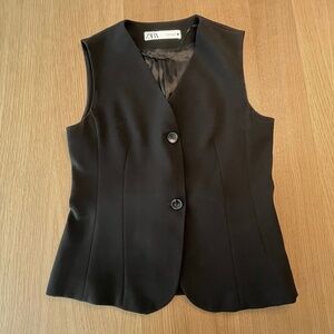 Zara Black Longline Tailored Vest | V-Neck Blazer Vest. Size M.